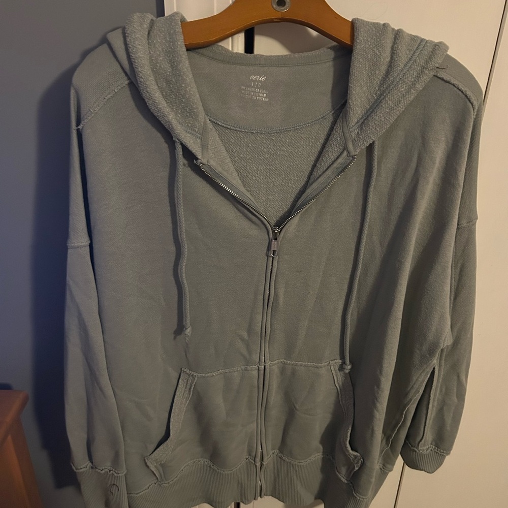 Aerie Women's Oversized Teal Zip-Up Hoodie